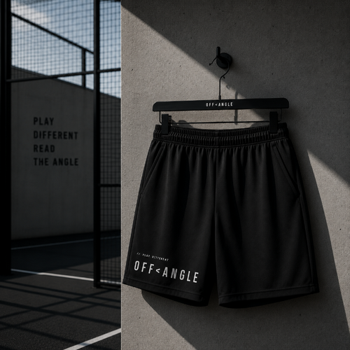 OFF<ANGLE Baseline Shorts Black premium athletic padel shorts in minimalist monochrome sportswear style