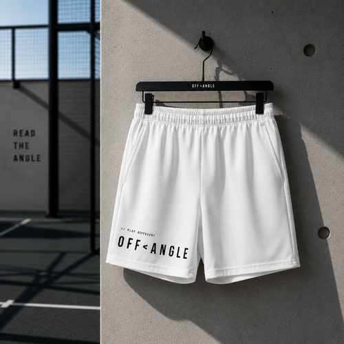 OFF<ANGLE Baseline Shorts White premium athletic padel shorts in minimalist monochrome sportswear style