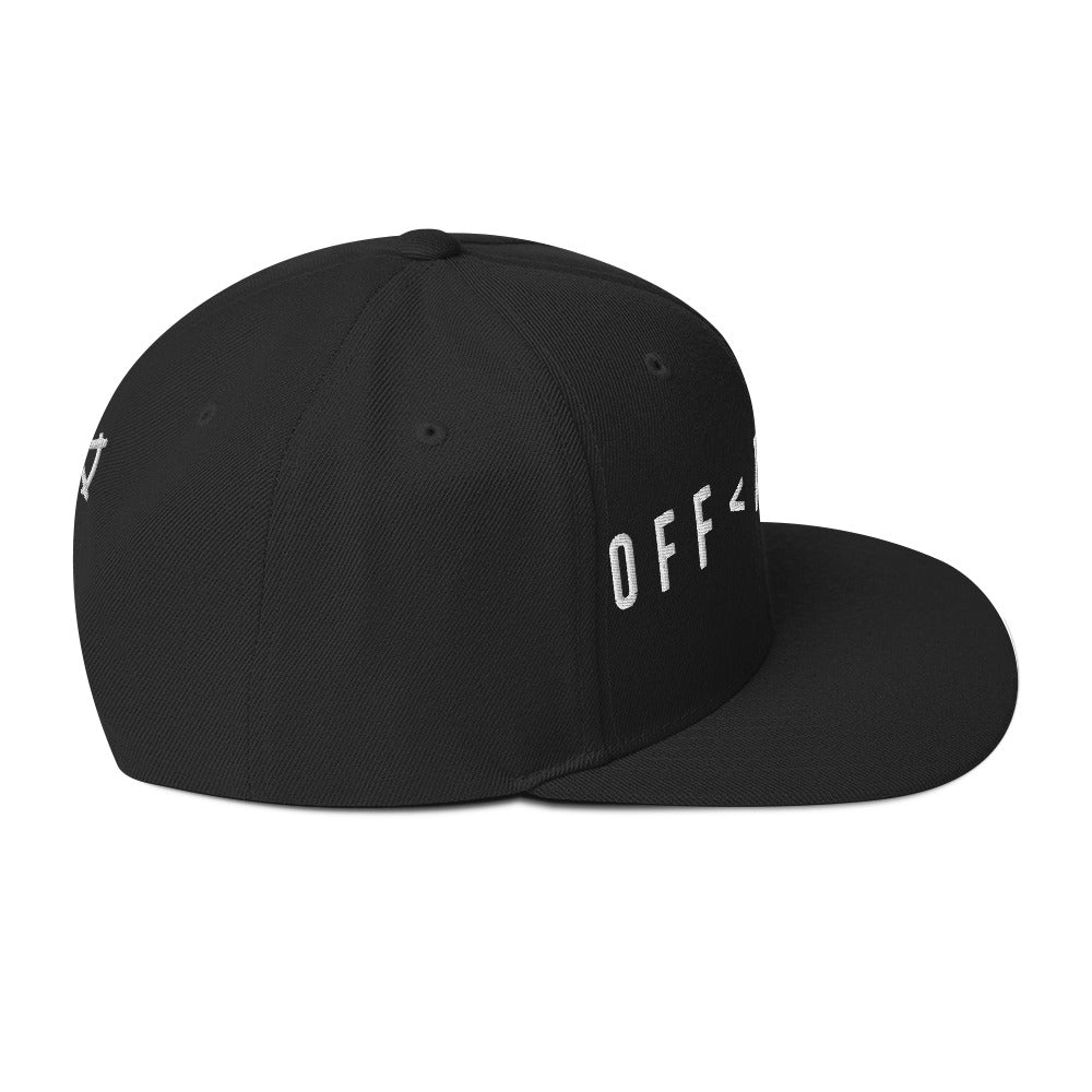 OFF<ANGLE Baseline Snapback Black premium flat brim padel cap with minimalist monochrome streetwear design