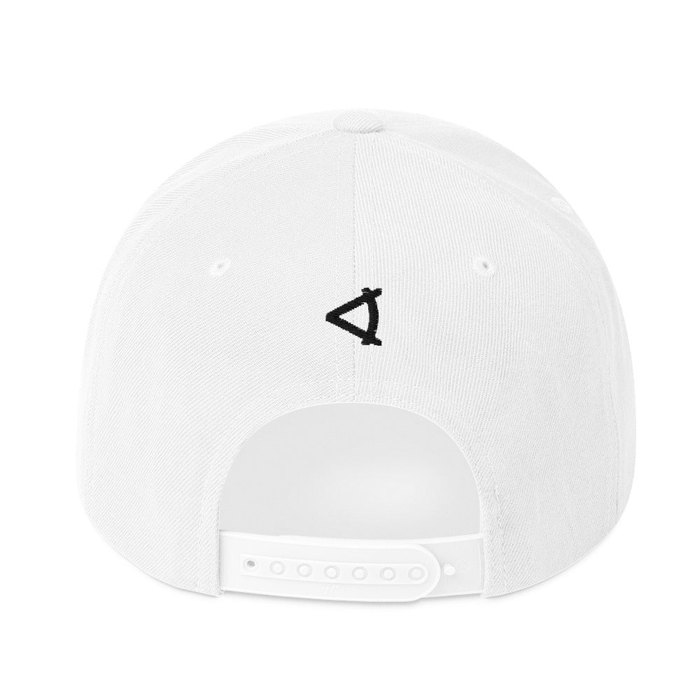 OFF<ANGLE Baseline Snapback White premium flat brim padel cap with minimalist monochrome athletic streetwear design