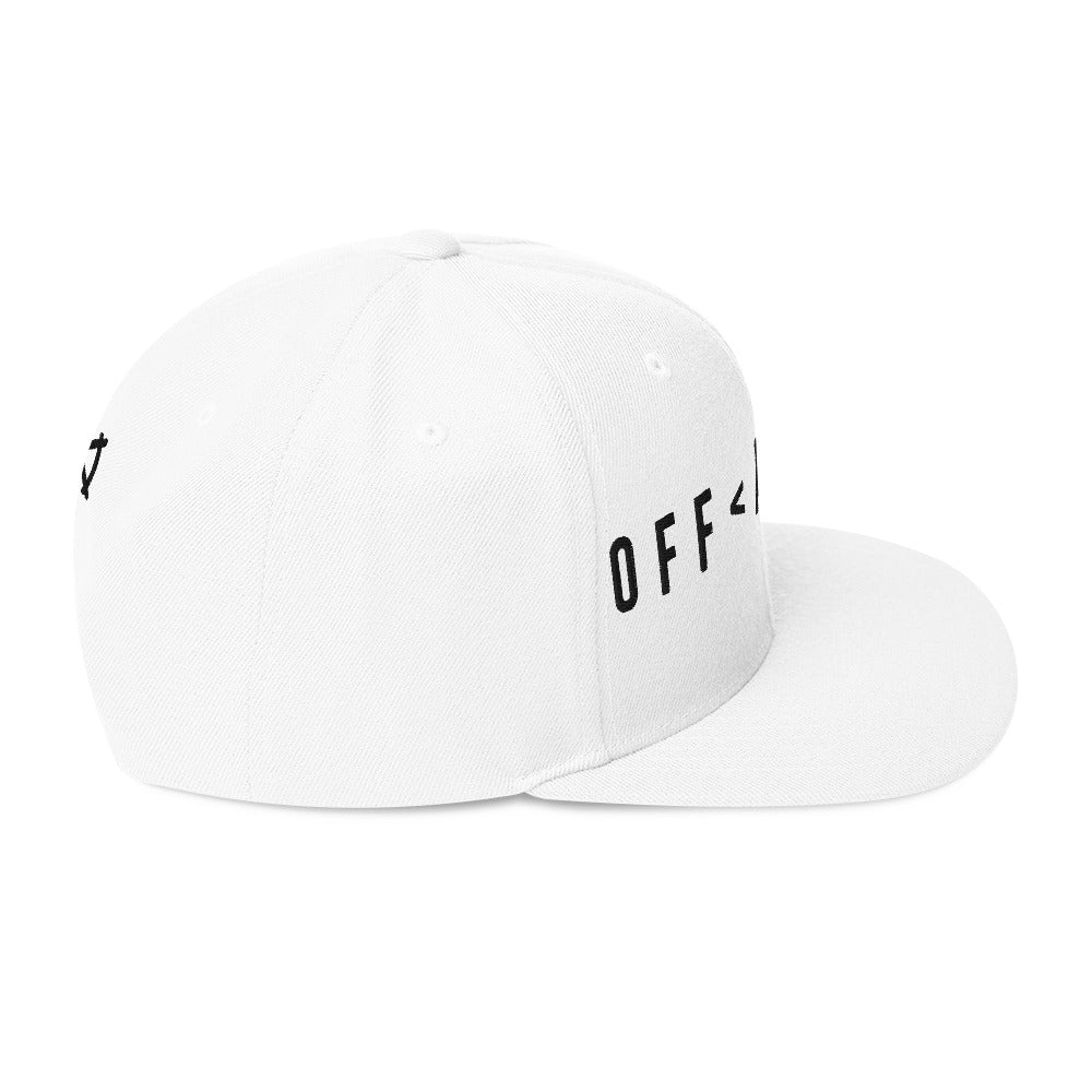 OFF<ANGLE Baseline Snapback White premium flat brim padel cap with minimalist monochrome athletic streetwear design