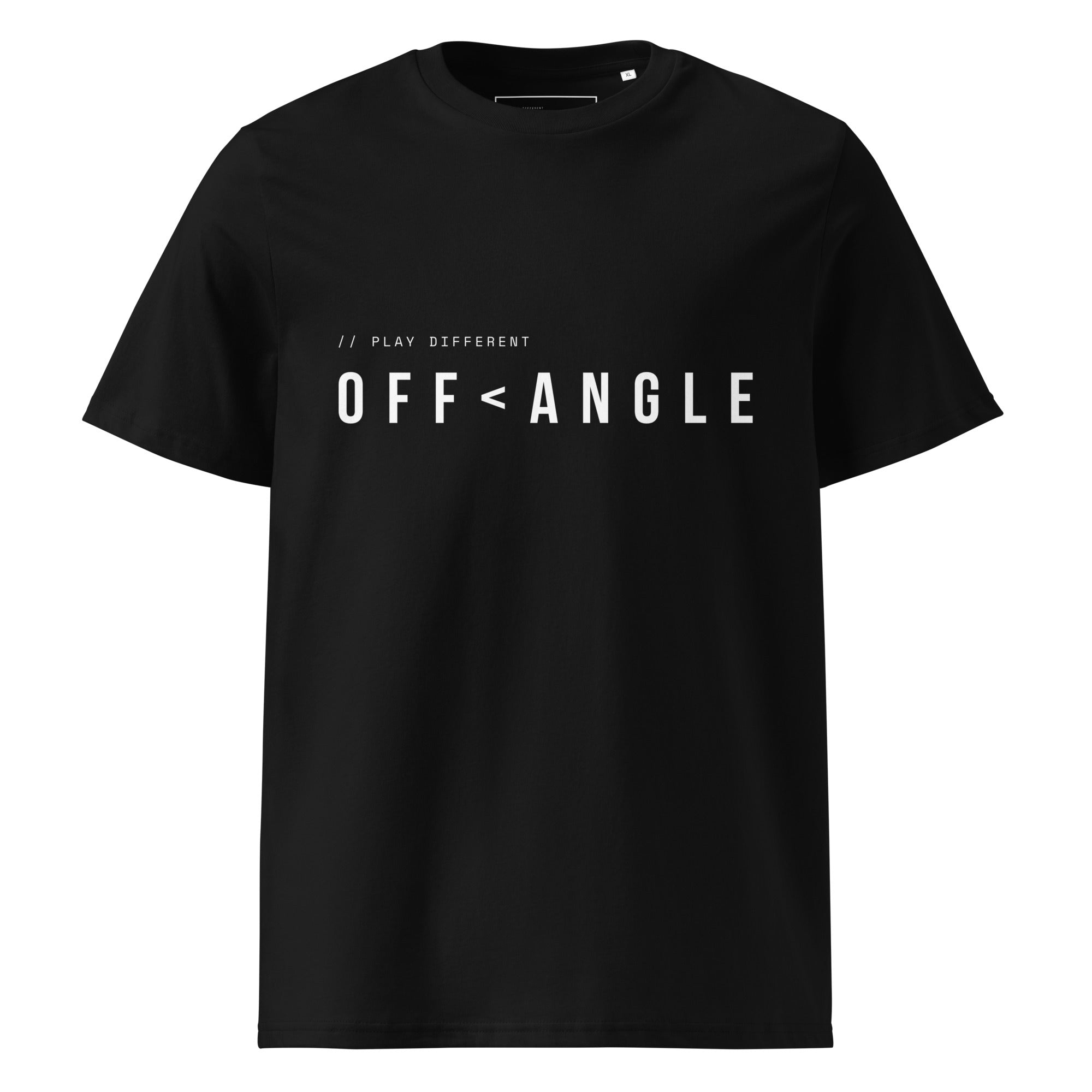 OFF<ANGLE Baseline Tee Black premium organic cotton padel t-shirt in minimalist monochrome editorial sportswear style