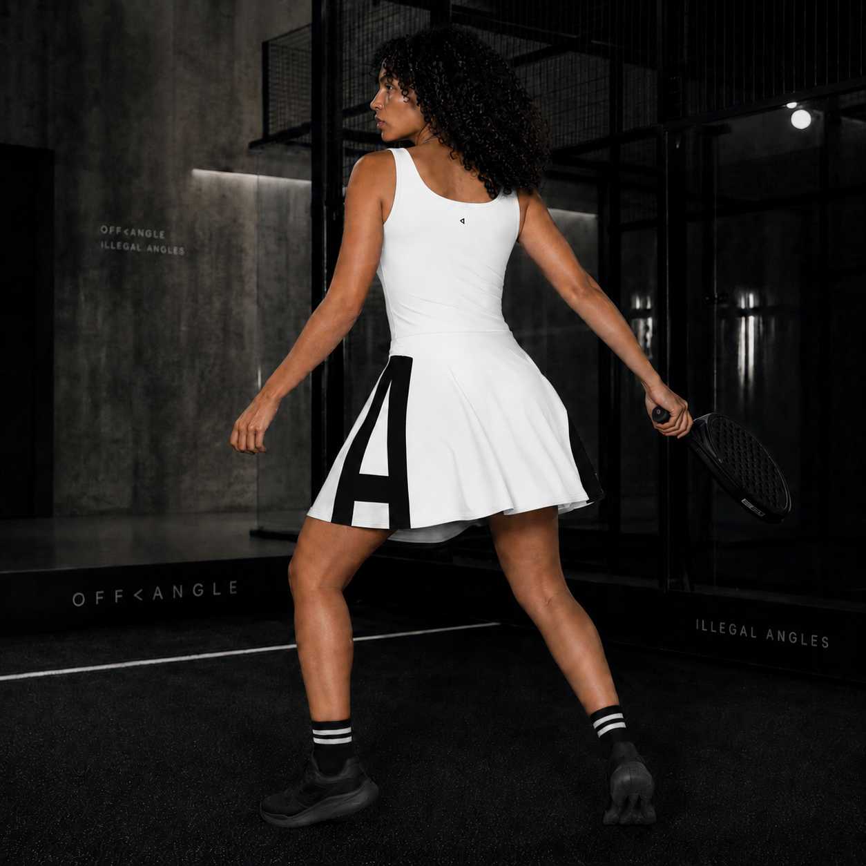 OFF<ANGLE Glass Junkie Dress White performance padel dress from the ILLEGAL ANGLES collection