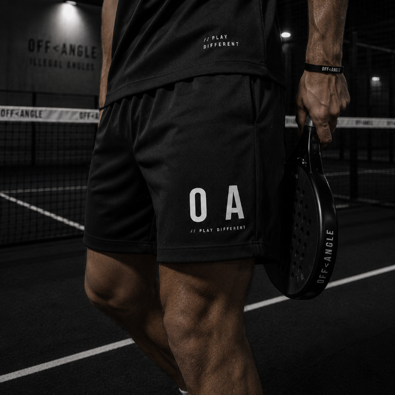 OFF<ANGLE Glass Junkie Shorts Cotton Black premium heavyweight cotton padel shorts from the ILLEGAL ANGLES collection