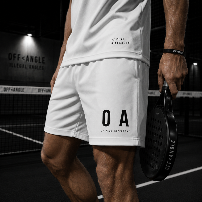 OFF<ANGLE Glass Junkie Shorts Cotton White premium heavyweight cotton padel shorts from the ILLEGAL ANGLES collection