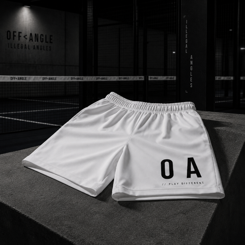 OFF<ANGLE Glass Junkie Shorts Cotton White premium heavyweight cotton padel shorts from the ILLEGAL ANGLES collection