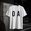 OFF<ANGLE Glass Junkie Tee White premium monochrome padel t-shirt from the ILLEGAL ANGLES collection with oversized O A chest graphic