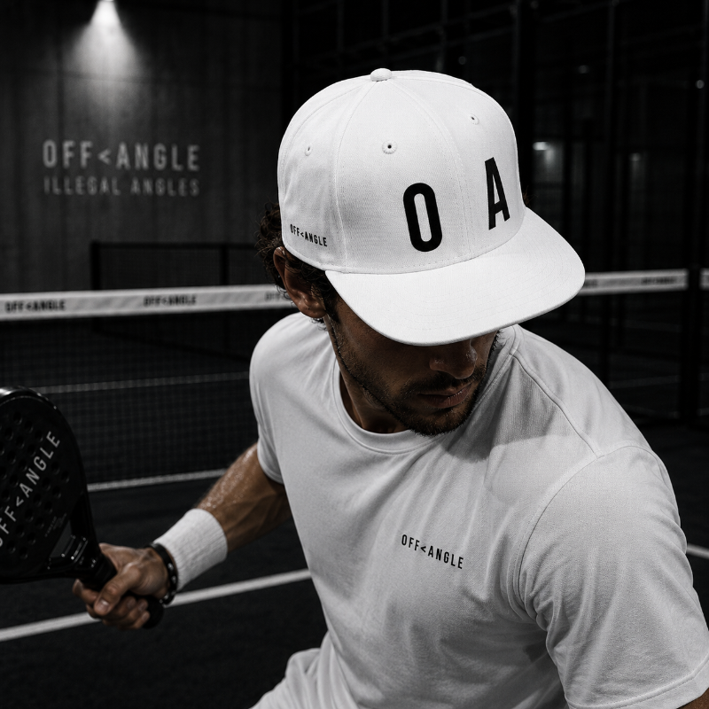 OFF<ANGLE Out Of Position Cap White premium snapback cap from the ILLEGAL ANGLES collection with oversized O A front embroidery