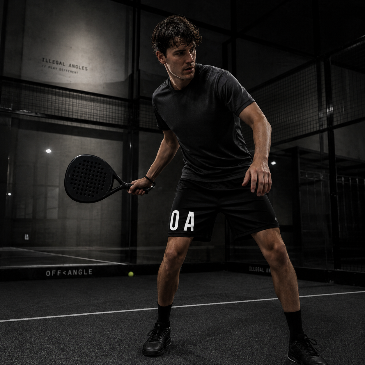 OFF<ANGLE Play Different Shorts Black performance padel shorts from the ILLEGAL ANGLES collection