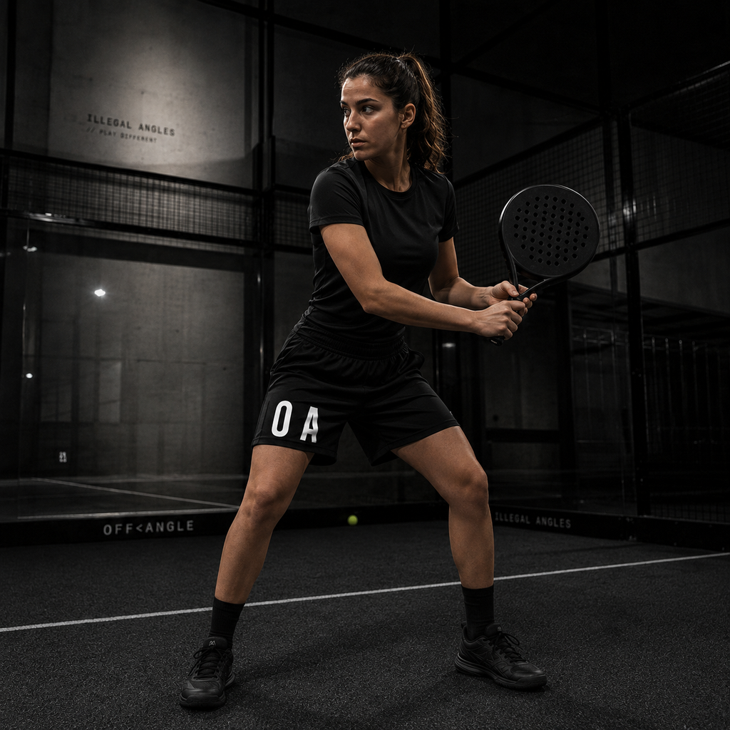 OFF<ANGLE Play Different Shorts Black performance padel shorts from the ILLEGAL ANGLES collection