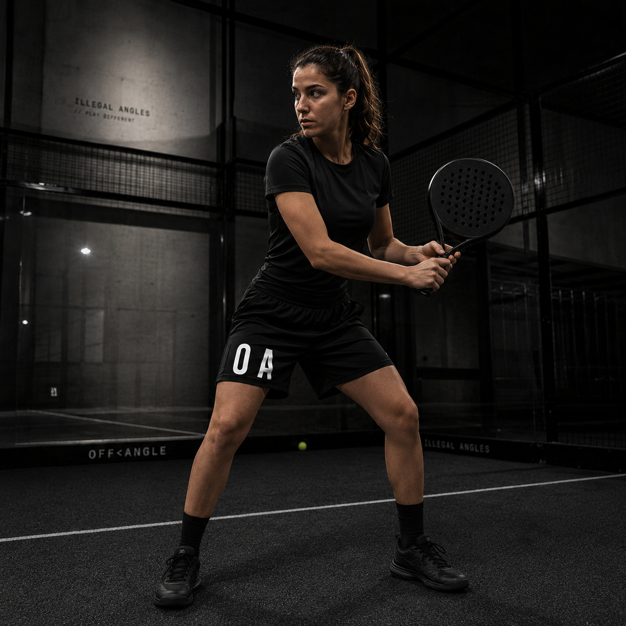 OFF<ANGLE Play Different Shorts Black performance padel shorts from the ILLEGAL ANGLES collection