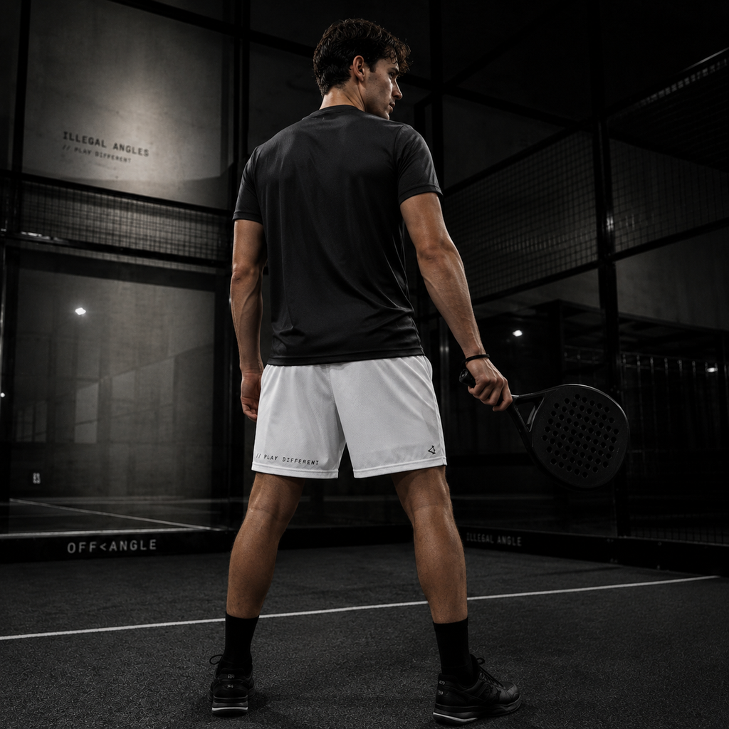 OFF<ANGLE Play Different Shorts White performance padel shorts from the ILLEGAL ANGLES collection