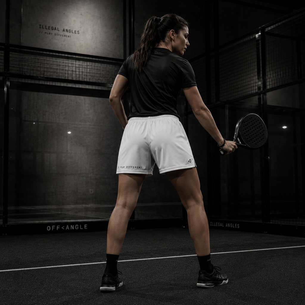 OFF<ANGLE Play Different Shorts White performance padel shorts from the ILLEGAL ANGLES collection