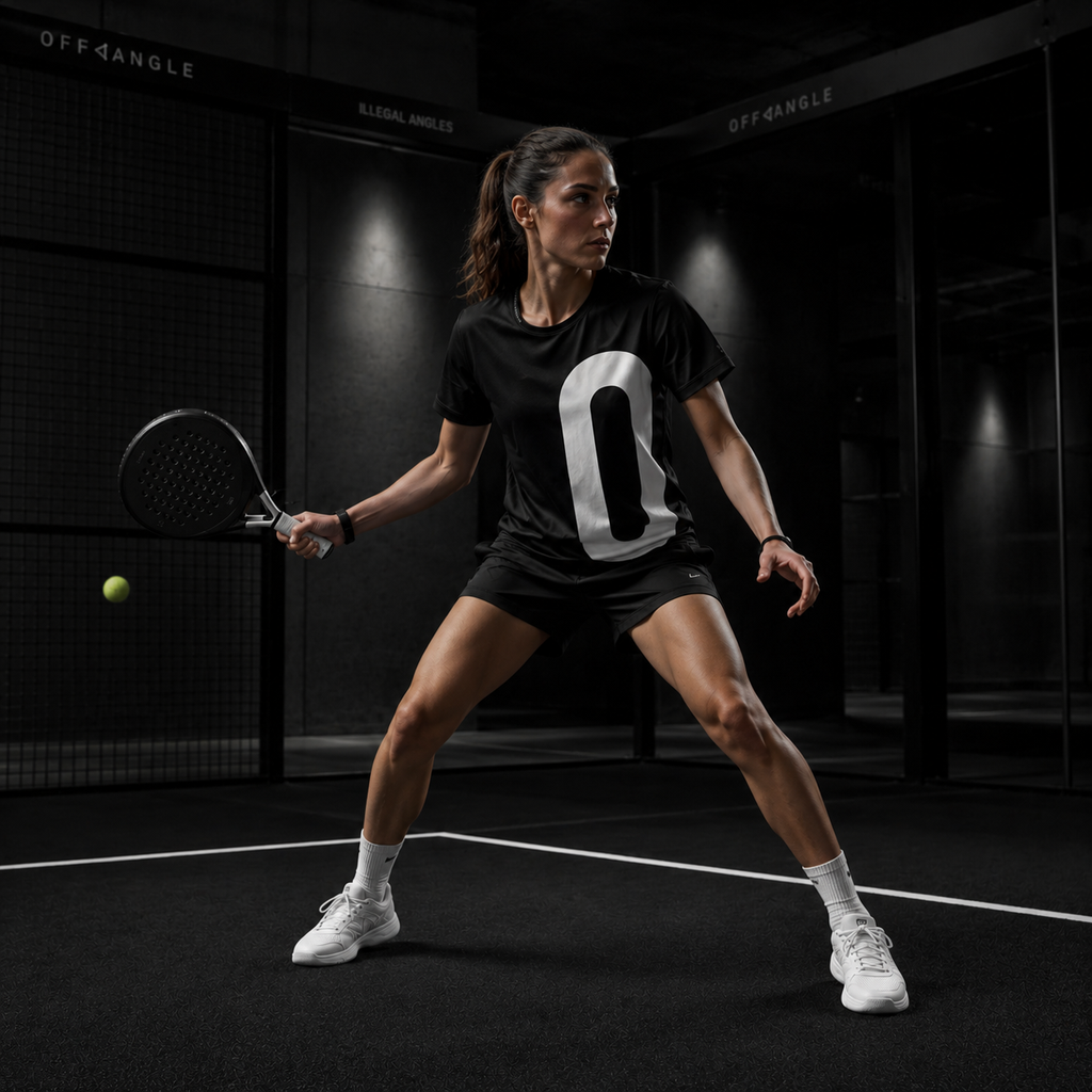 OFF<ANGLE Play Different Tee Black performance padel shirt from the ILLEGAL ANGLES collection