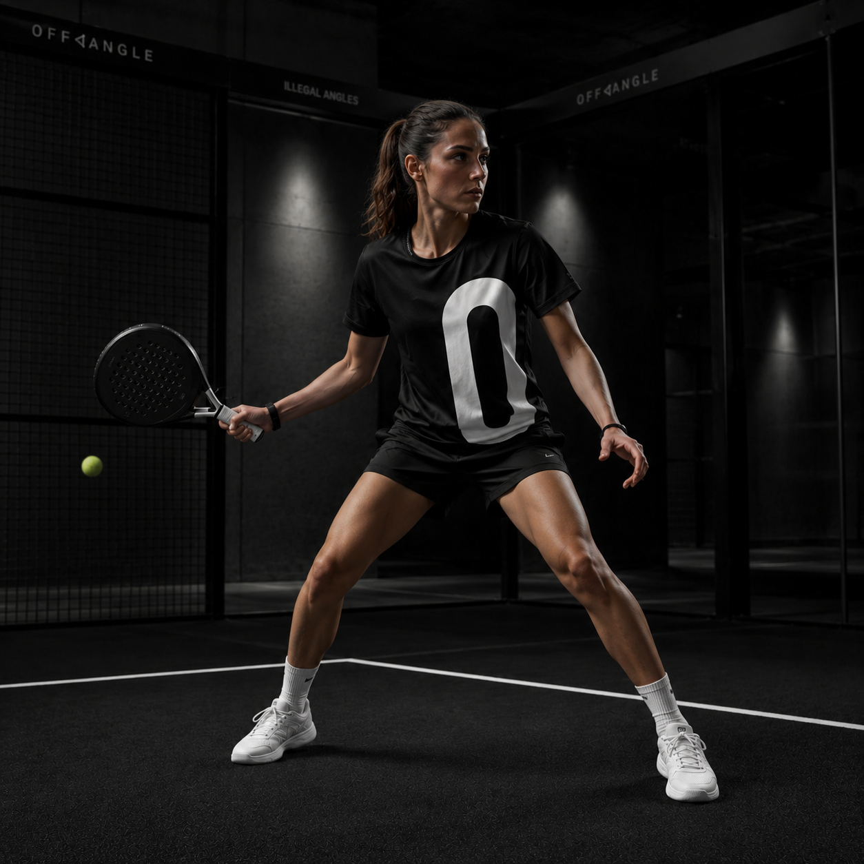 OFF<ANGLE Play Different Tee Black performance padel shirt from the ILLEGAL ANGLES collection