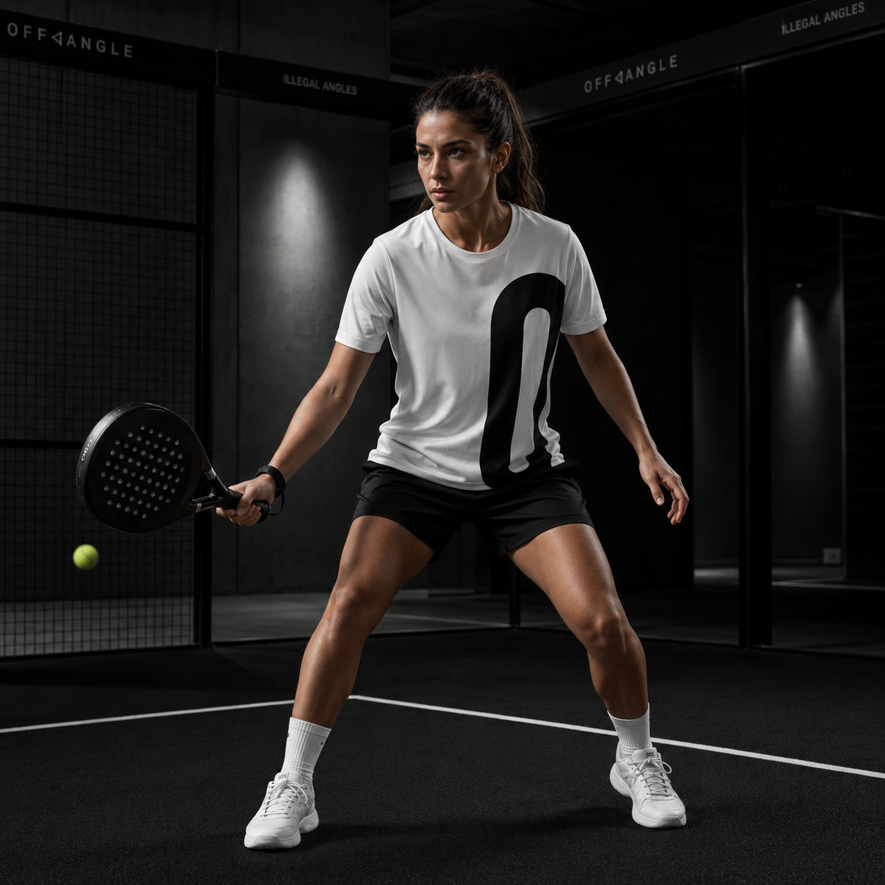 OFF<ANGLE Play Different Tee White performance padel shirt from the ILLEGAL ANGLES collection