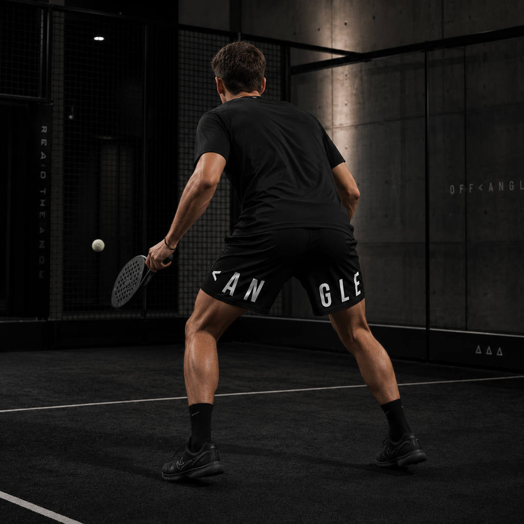 OFF<ANGLE Transition Shorts Black performance padel shorts from the READ THE ANGLE collection