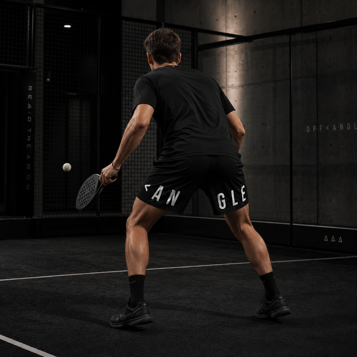 OFF<ANGLE Transition Shorts Black performance padel shorts from the READ THE ANGLE collection