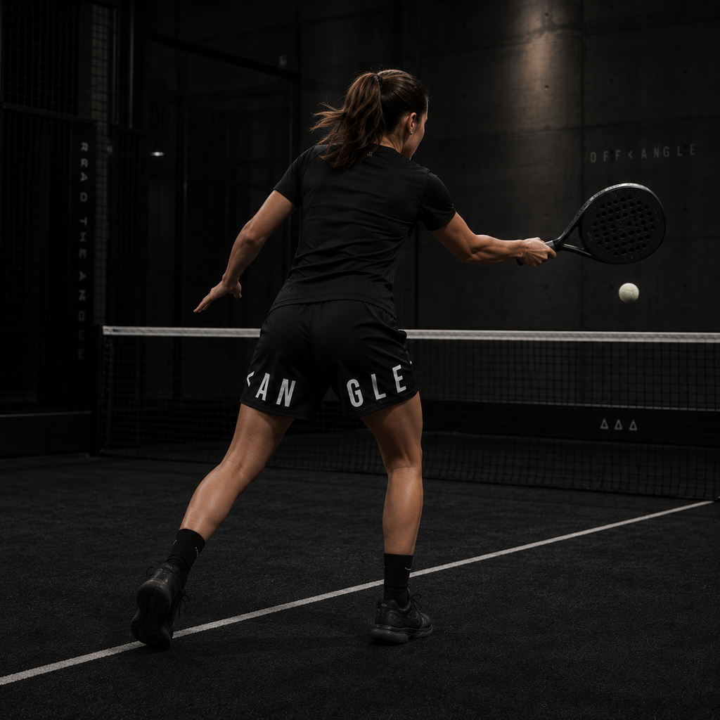 OFF<ANGLE Transition Shorts Black performance padel shorts from the READ THE ANGLE collection