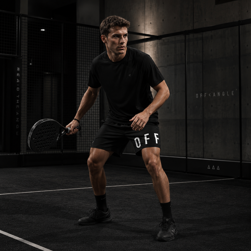 OFF<ANGLE Transition Shorts Black performance padel shorts from the READ THE ANGLE collection