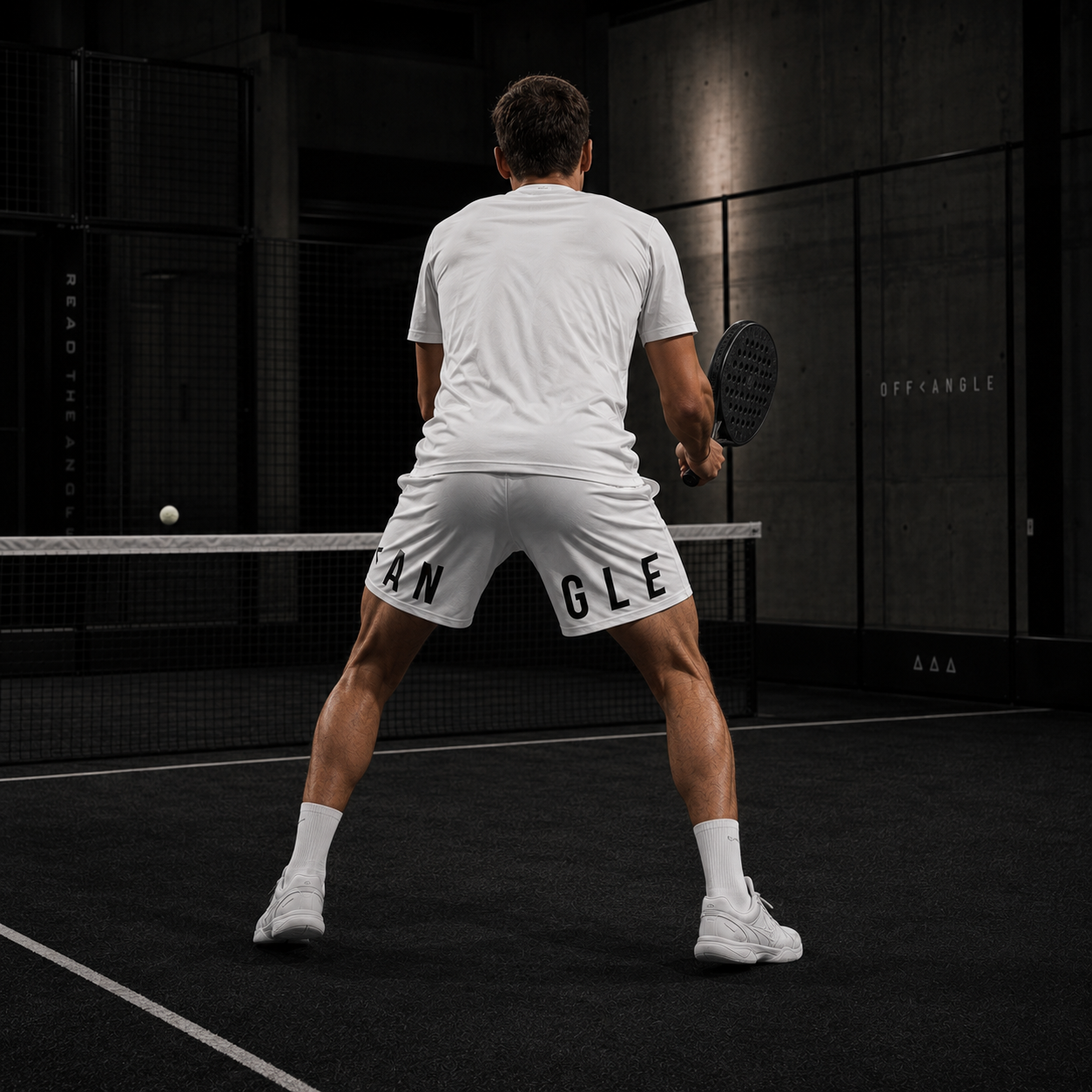 OFF<ANGLE Transition Shorts White performance padel shorts from the READ THE ANGLE collection