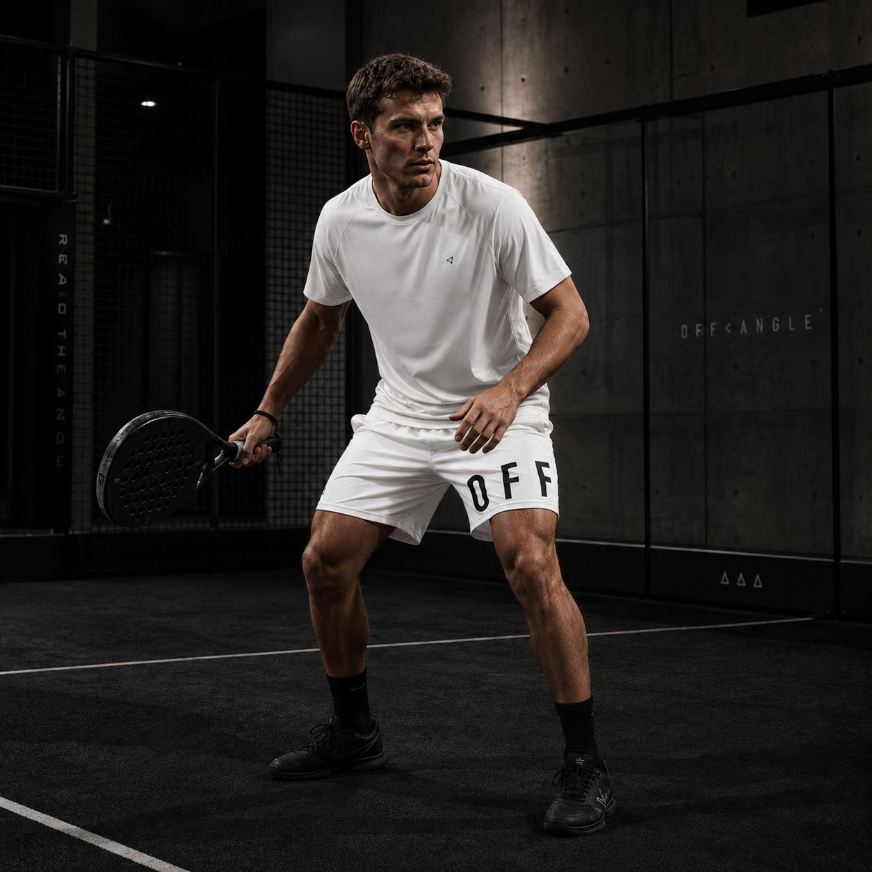 OFF<ANGLE Transition Shorts White performance padel shorts from the READ THE ANGLE collection