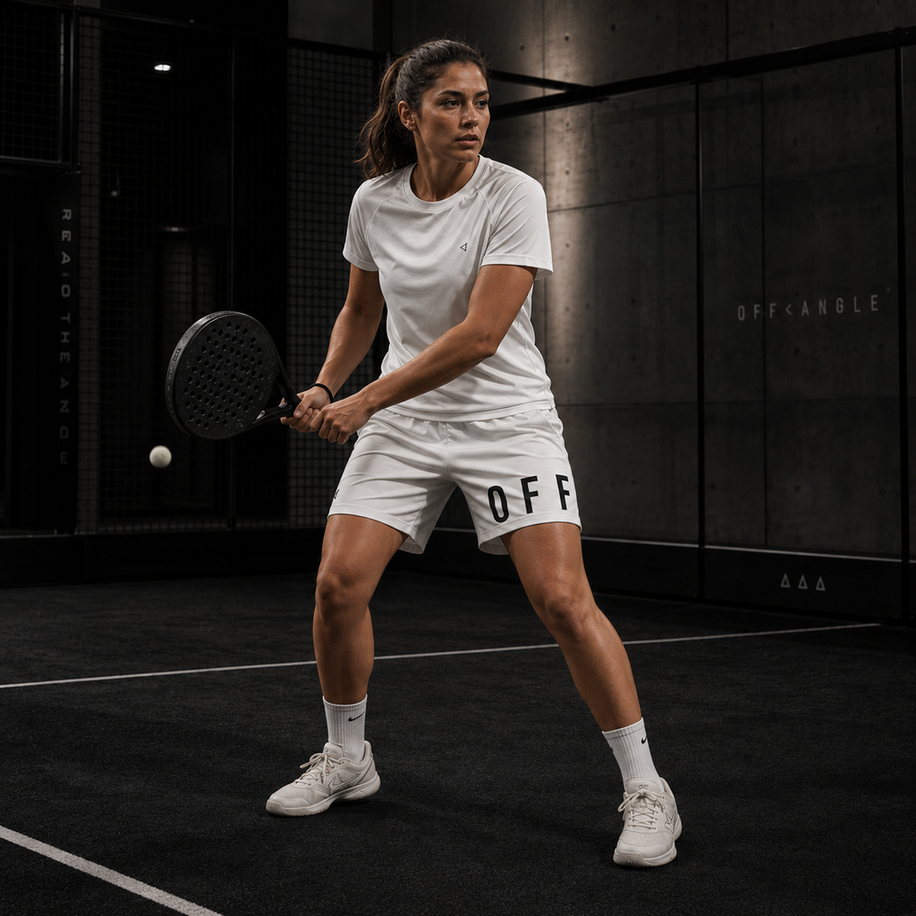 OFF<ANGLE Transition Shorts White performance padel shorts from the READ THE ANGLE collection
