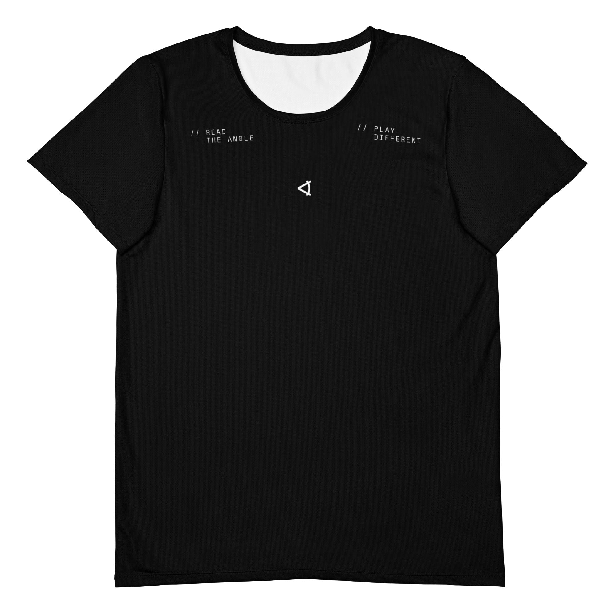 OFF<ANGLE Transition Tee Black performance padel shirt from the READ THE ANGLE collection