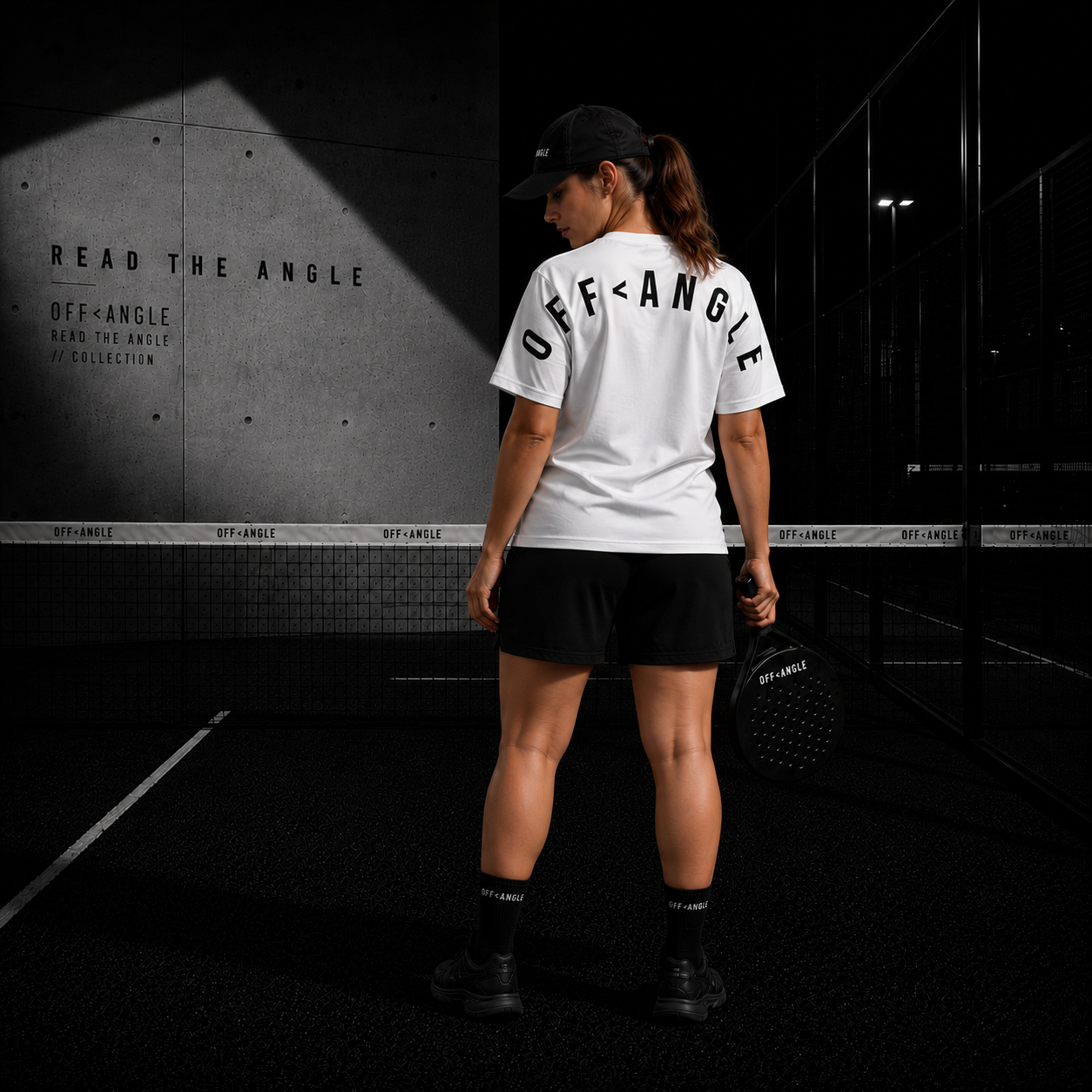 OFF<ANGLE Transition Tee White performance padel shirt from the READ THE ANGLE collection