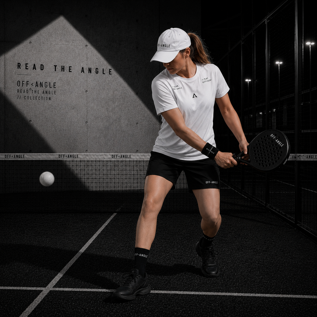 OFF<ANGLE Transition Tee White performance padel shirt from the READ THE ANGLE collection