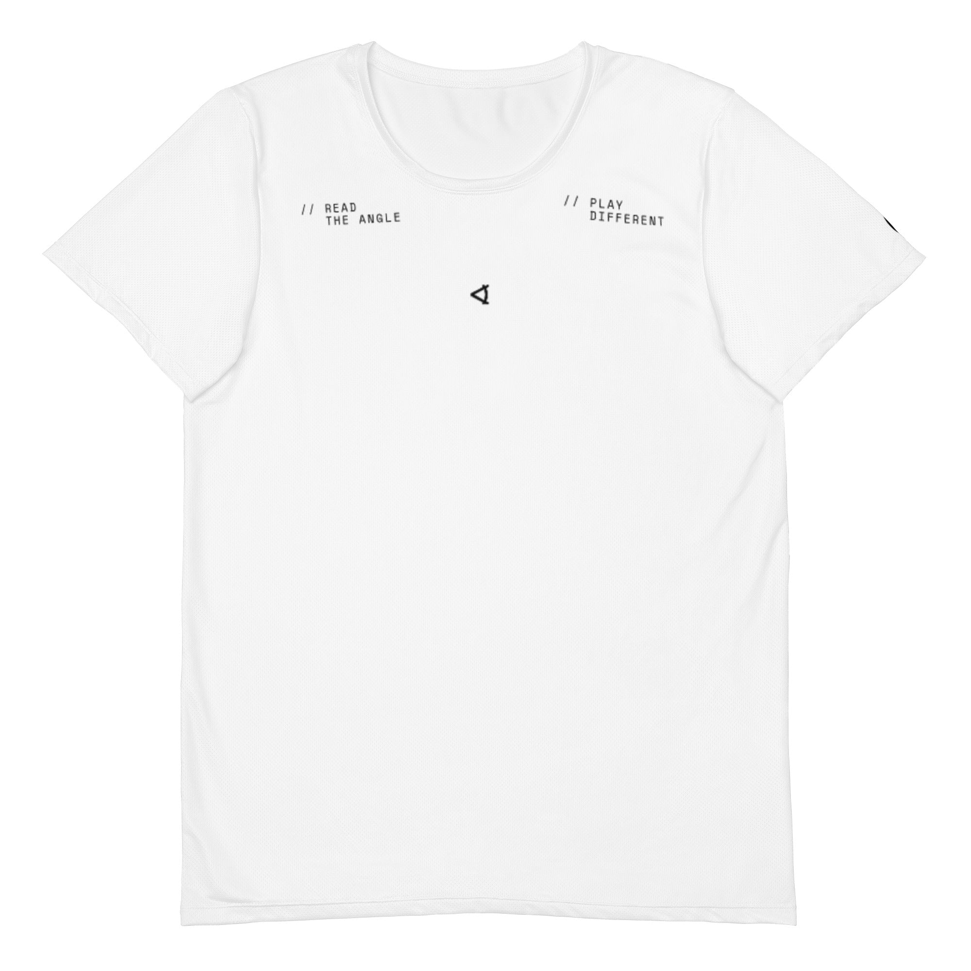 OFF<ANGLE Transition Tee White performance padel shirt from the READ THE ANGLE collection